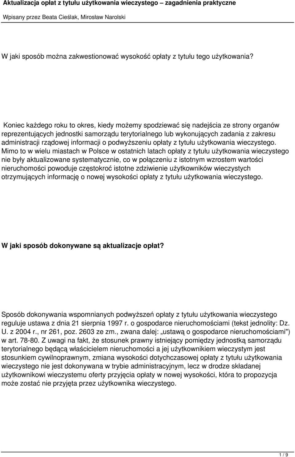 informacji o podwyższeniu opłaty z tytułu użytkowania wieczystego.