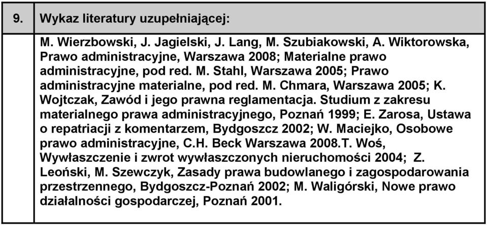 Zarosa, Ustawa o repatriacji z komentarzem, Bydgoszcz 2002; W. Maciejko, Osobowe prawo administracyjne, C.H. Beck Warszawa 2008.T.