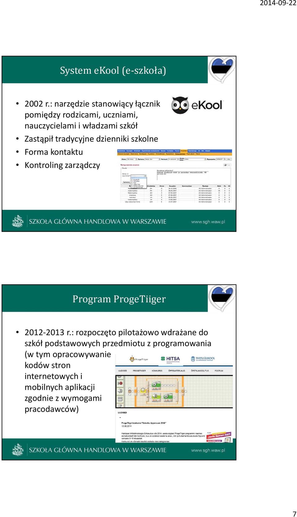 tradycyjne dzienniki szkolne Forma kontaktu Kontroling zarządczy Program ProgeTiiger 2012-2013 r.