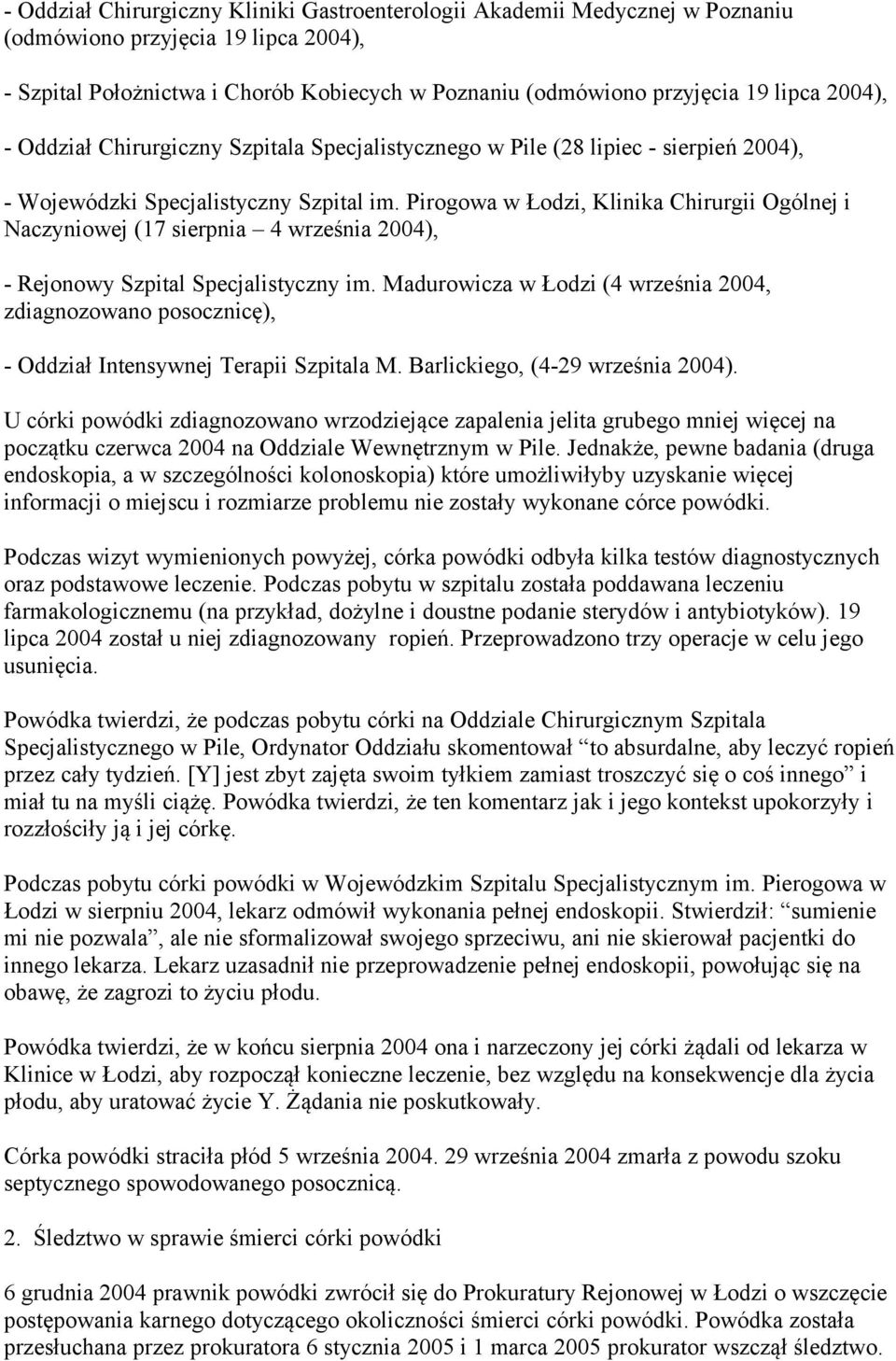 Pirogowa w Łodzi, Klinika Chirurgii Ogólnej i Naczyniowej (17 sierpnia 4 września 2004), - Rejonowy Szpital Specjalistyczny im.