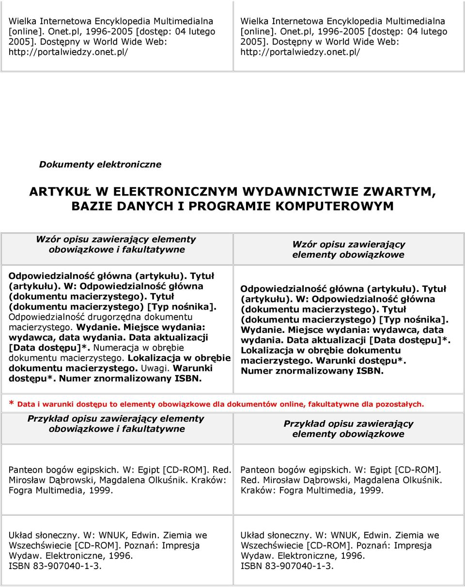 W: Odpowiedzialność główna (dokumentu macierzystego). Tytuł (dokumentu macierzystego) [Typ nośnika]. Odpowiedzialność drugorzędna dokumentu macierzystego. Wydanie.