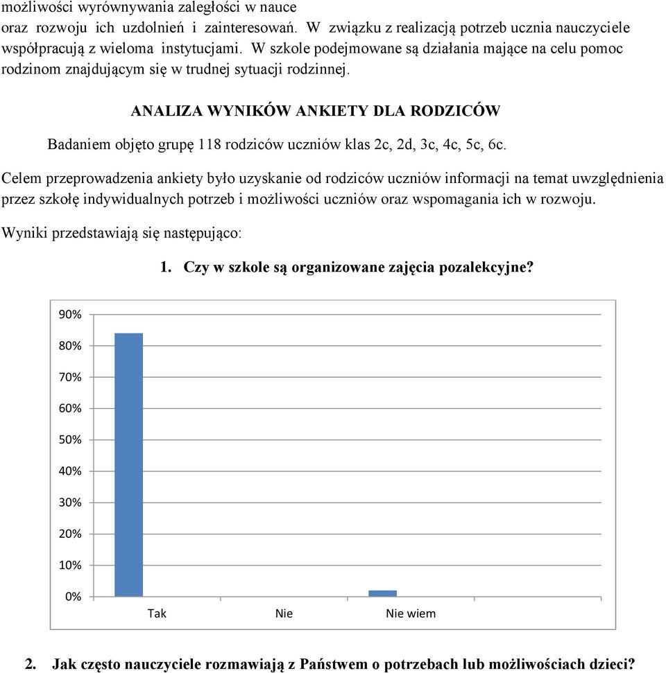 ANALIZA WYNIKÓW ANKIETY DLA RODZICÓW Badaniem objęto grupę 118 rodziców uczniów klas 2c, 2d, 3c, 4c, 5c, 6c.