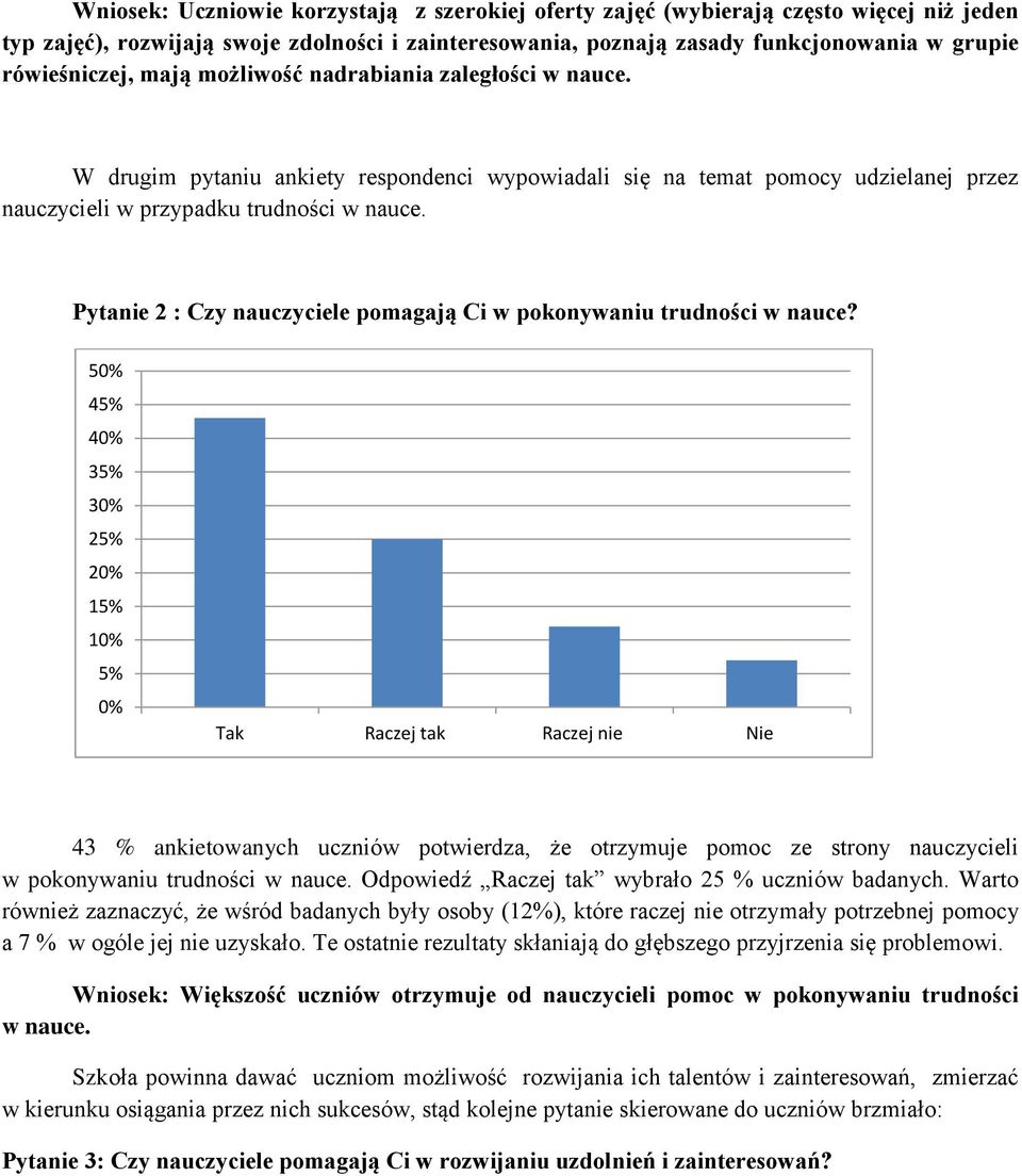 Pytanie 2 : Czy nauczyciele pomagają Ci w pokonywaniu trudności w nauce?