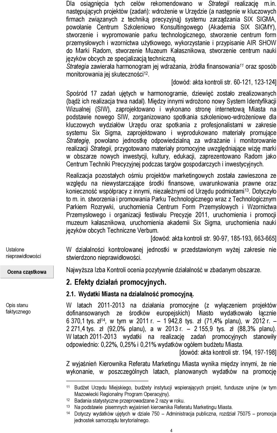 (Akademia SIX SIGMY), stworzenie i wypromowanie parku technologicznego, stworzenie centrum form przemysłowych i wzornictwa użytkowego, wykorzystanie i przypisanie AIR SHOW do Marki Radom, stworzenie