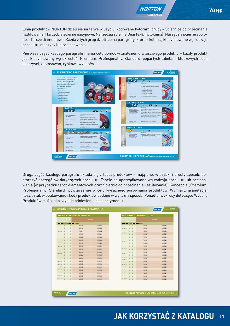 Pierwsza część każdego paragrafu ma na celu pomoc w znalezieniu właściwego produktu każdy produkt jest klasyfikowany wg określeń: Premium, Profesjonalny, Standard, popartych tabelami kluczowych cech
