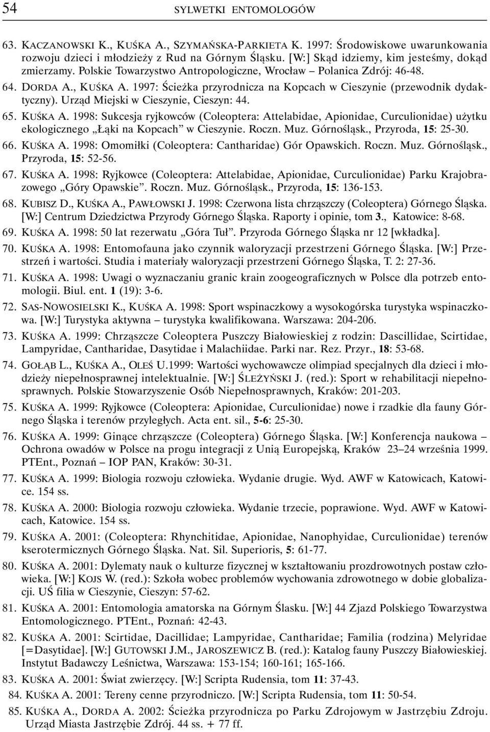 1997: Ścieżka przyrodnicza na Kopcach w Cieszynie (przewodnik dydaktyczny). Urząd Miejski w Cieszynie, Cieszyn: 44. 65. KUŚKA A.