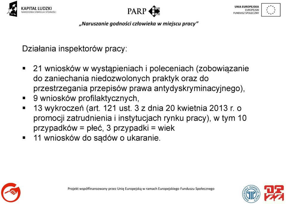 profilaktycznych, 13 wykroczeń (art. 121 ust. 3 z dnia 20 kwietnia 2013 r.