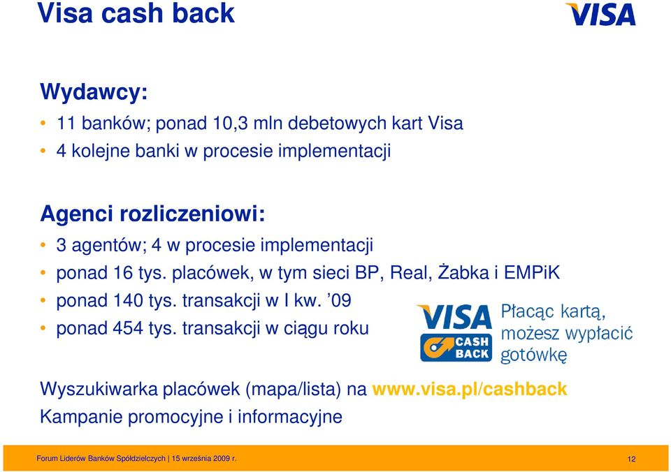 placówek, w tym sieci BP, Real, Żabka i EMPiK ponad 140 tys. transakcji w I kw. 09 ponad 454 tys.