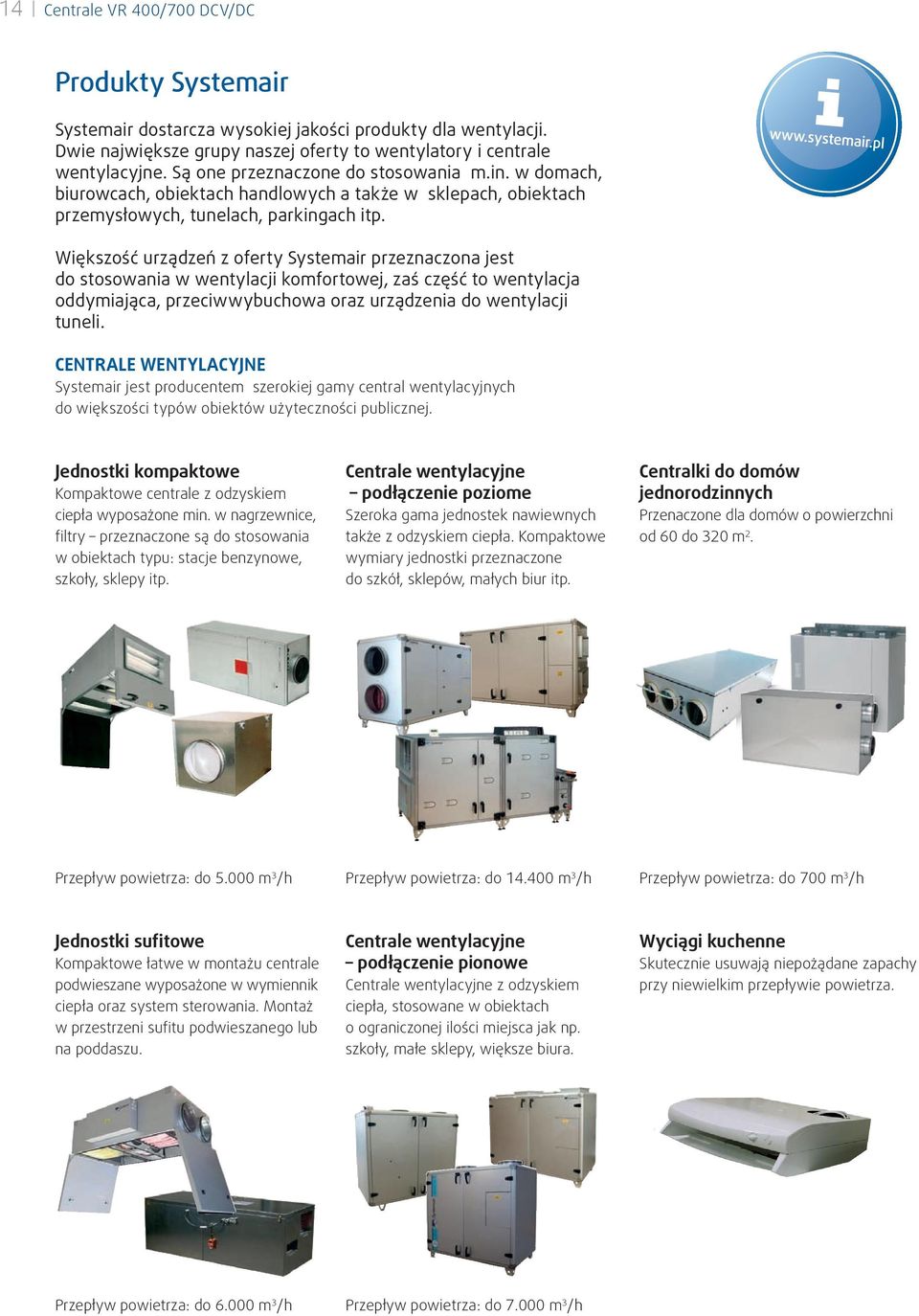 Większość urządzeń z oferty Systemair przeznaczona jest do stosowania w wentylacji komfortowej, zaś część to wentylacja oddymiająca, przeciwwybuchowa oraz urządzenia do wentylacji tuneli.