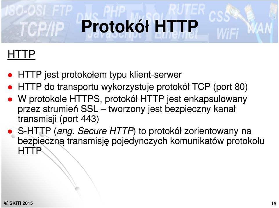 SSL tworzony jest bezpieczny kanał transmisji (port 443) S-HTTP (ang.