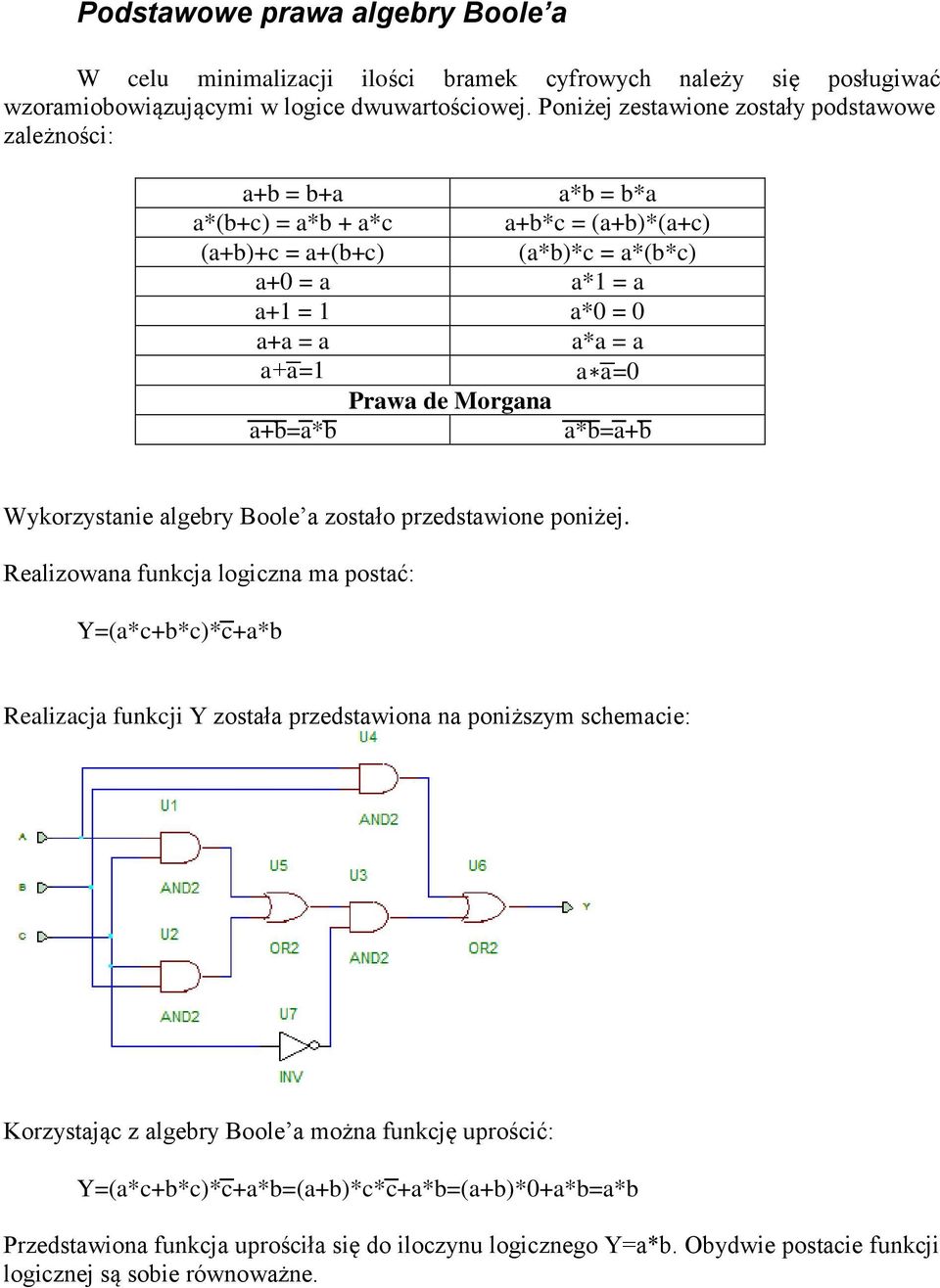 a=1 a a=0 Prawa de Morgana a + b= a* b a * b= a+ b Wykorzystanie algebry Boole a zostało przedstawione poniżej.