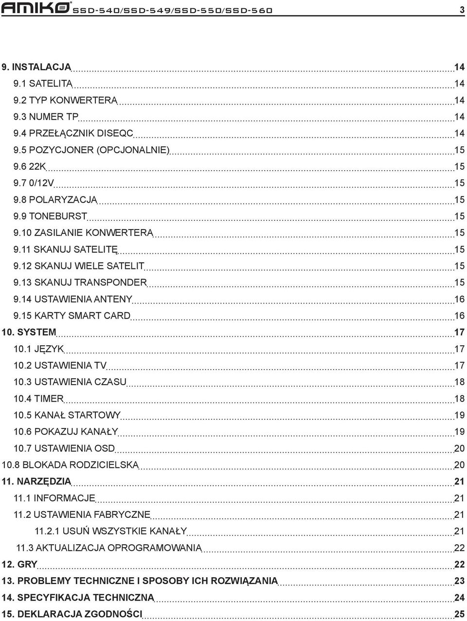 SYSTEM 17 10.1 JĘZYK 17 10.2 USTAWIENIA TV 17 10.3 USTAWIENIA CZASU 18 10.4 TIMER 18 10.5 KANAŁ STARTOWY 19 10.6 POKAZUJ KANAŁY 19 10.7 USTAWIENIA OSD 20 10.8 BLOKADA RODZICIELSKA 20 11.