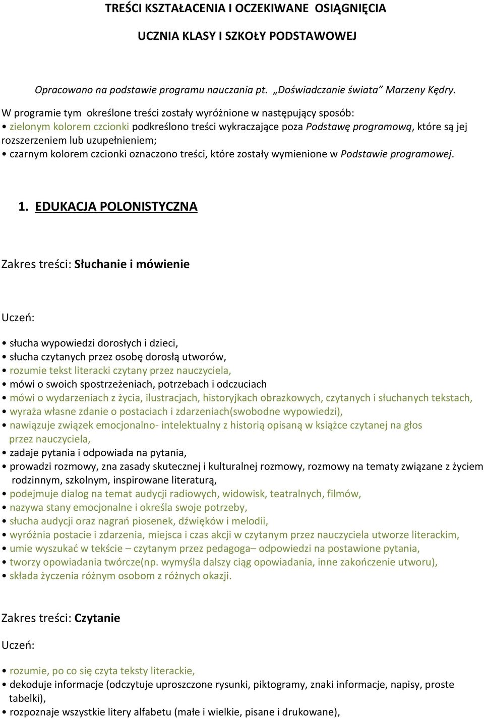 uzupełnieniem; czarnym kolorem czcionki oznaczono treści, które zostały wymienione w Podstawie programowej. 1.