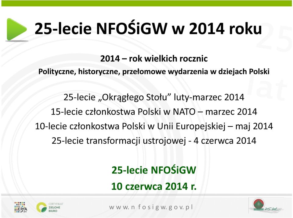 Polski w NATO marzec 2014 10-lecie członkostwa Polski w Unii Europejskiej maj