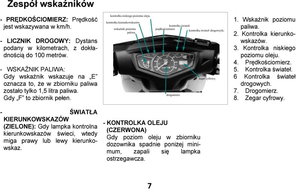 - ŚWIATŁA KIERUNKOWSKAZÓW (ZIELONE): Gdy lampka kontrolna kierunkowskazów świeci, wtedy miga prawy lub lewy kierunkowskaz.