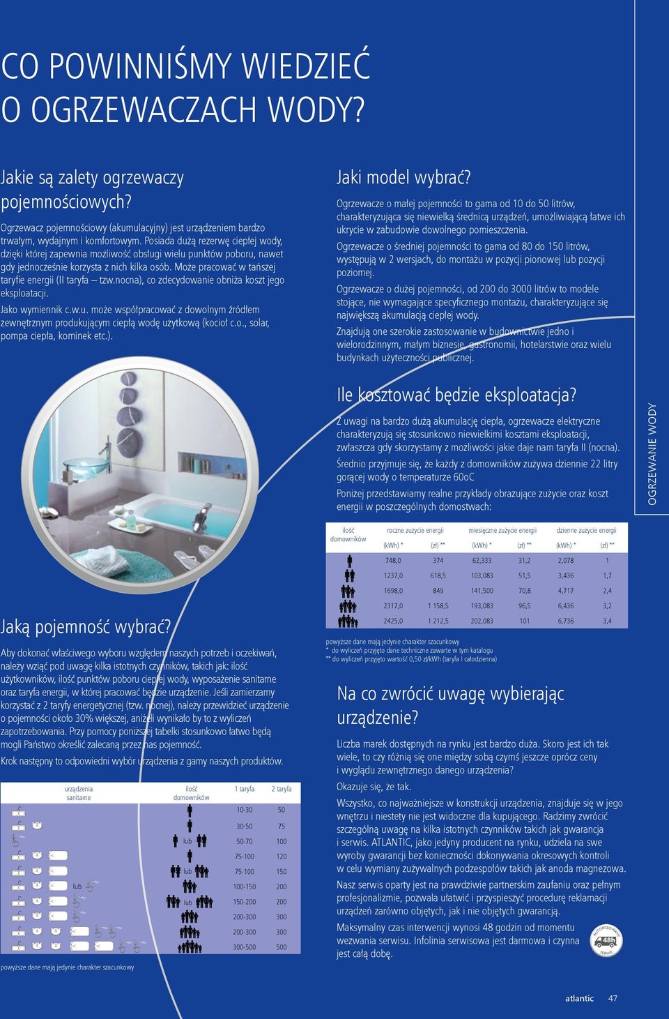 Może pracować w tańszej taryfi e energii (II taryfa tzw.nocna), co zdecydowanie obniża koszt jego eksploatacji. Jako wymiennik c.w.u.