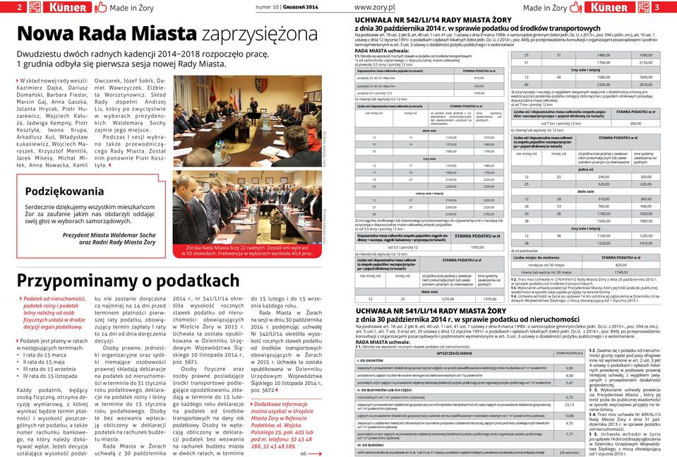 1 Nowa Rada Miasta zaprzysiężona ustawy z dnia 12 stycznia 1991r. o podatkach i opłatach lokalnych (tekst jedn. Dz. U. z 2014 r., poz.