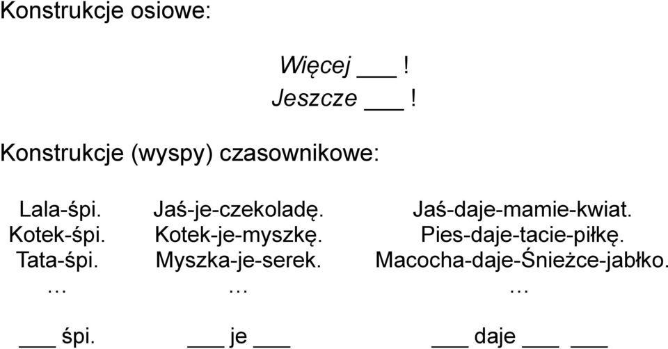 Tata-śpi. śpi. Jaś-je-czekoladę. Kotek-je-myszkę.