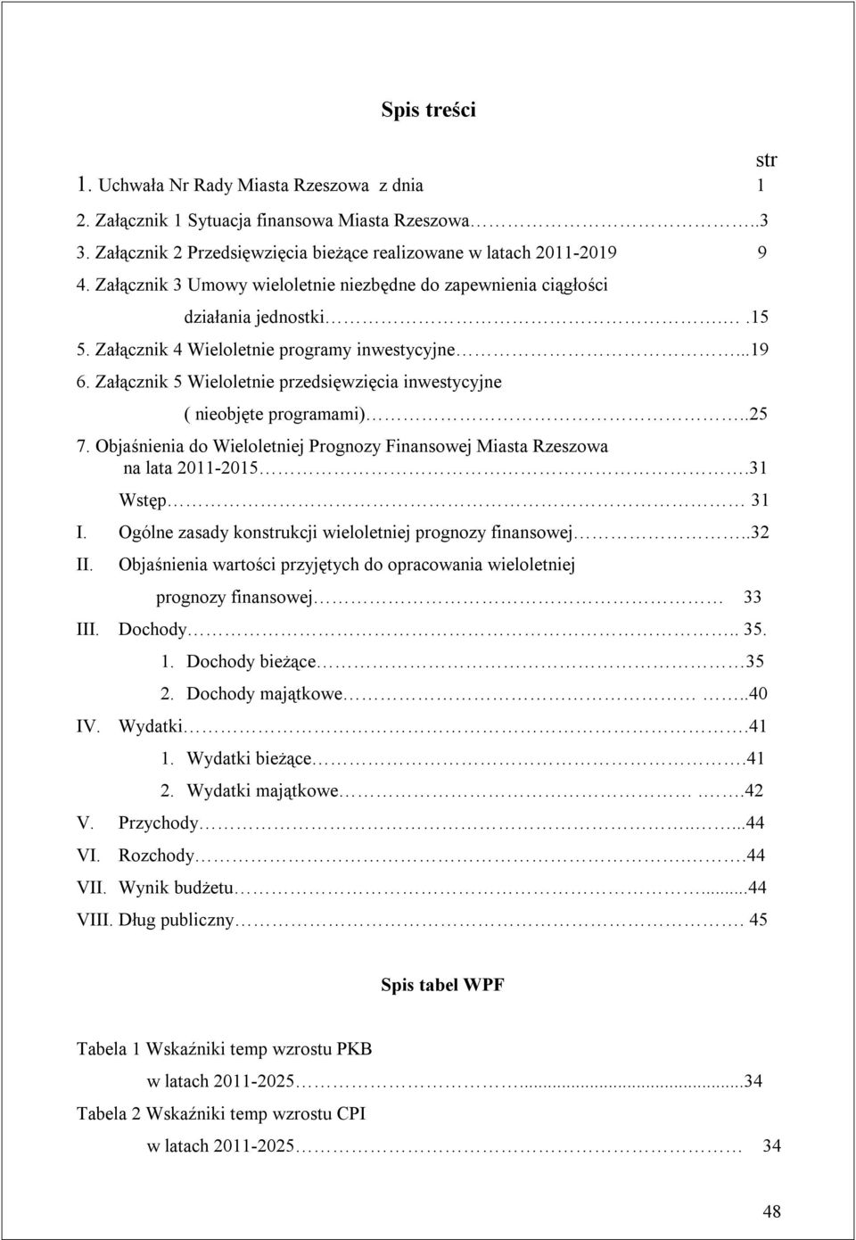 Załącznik 5 Wieloletnie przedsięwzięcia inwestycyjne ( nieobjęte programami)..25 7. Objaśnienia do Wieloletniej Prognozy Finansowej Miasta Rzeszowa na lata 2011-2015.31 Wstęp 31 I.