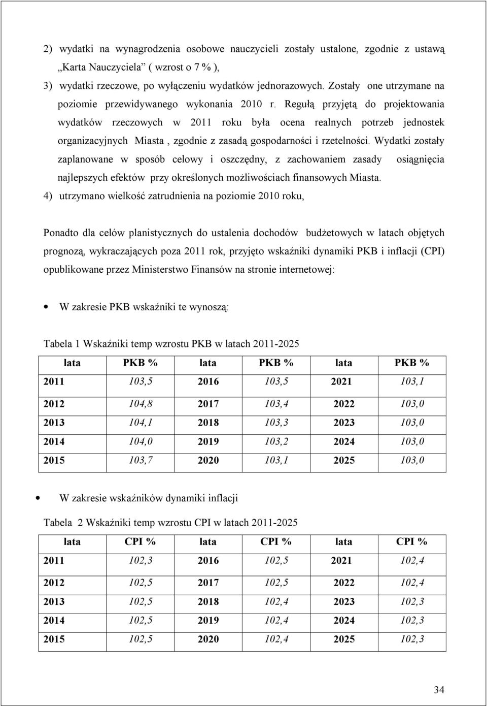 Regułą przyjętą do projektowania wydatków rzeczowych w 2011 roku była ocena realnych potrzeb jednostek organizacyjnych Miasta, zgodnie z zasadą gospodarności i rzetelności.