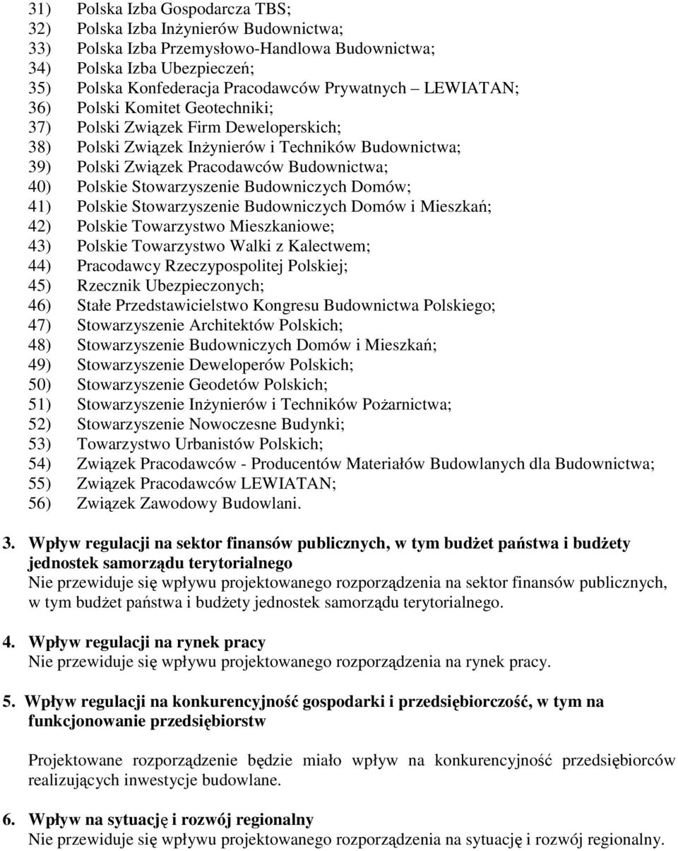 Stowarzyszenie Budowniczych Domów; 41) Polskie Stowarzyszenie Budowniczych Domów i Mieszkań; 42) Polskie Towarzystwo Mieszkaniowe; 43) Polskie Towarzystwo Walki z Kalectwem; 44) Pracodawcy