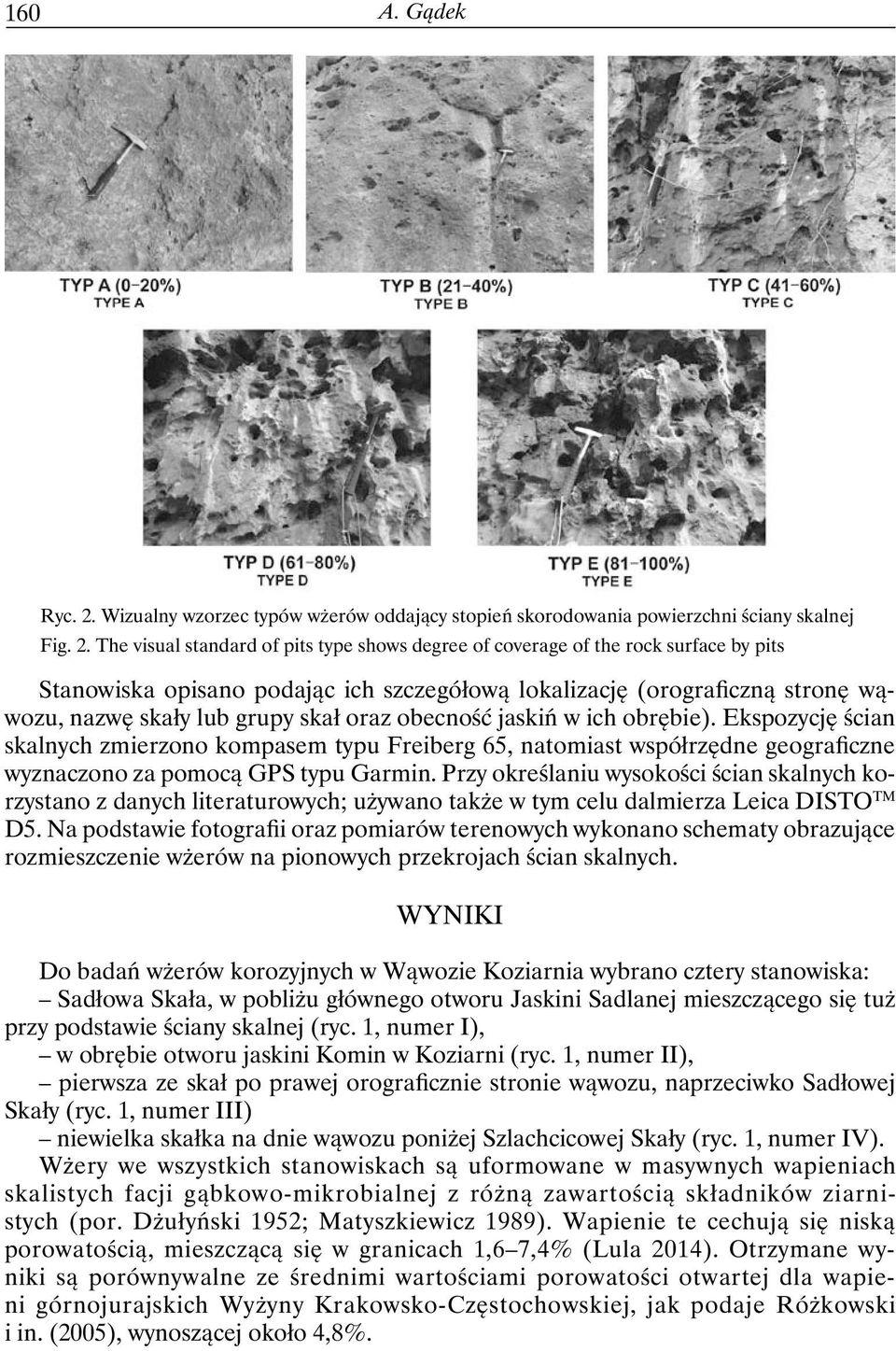 The visual standard of pits type shows degree of coverage of the rock surface by pits Stanowiska opisano podając ich szczegółową lokalizację (orograficzną stronę wąwozu, nazwę skały lub grupy skał