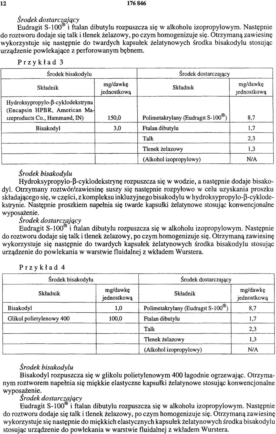 Przykład 3 Hydroksypropylo-β-cyklodekstryna (Encapsin HPBR, American Malzeproducts Co.