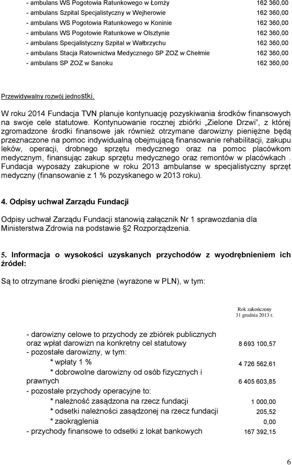 Przewidywalny rozwój jednostki. W roku 2014 Fundacja TVN planuje kontynuację pozyskiwania rodków finansowych na swoje cele statutowe.