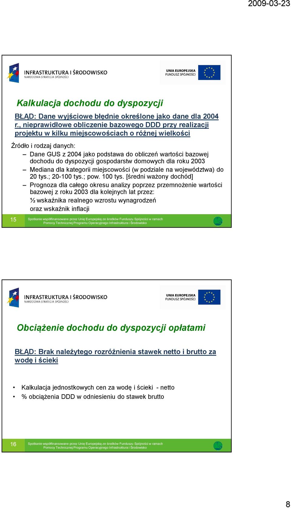 do dyspozycji gospodarstw domowych dla roku 2003 Mediana dla kategorii miejscowości (w podziale na województwa) do 20 tys.; 20-100 tys.; pow. 100 tys.