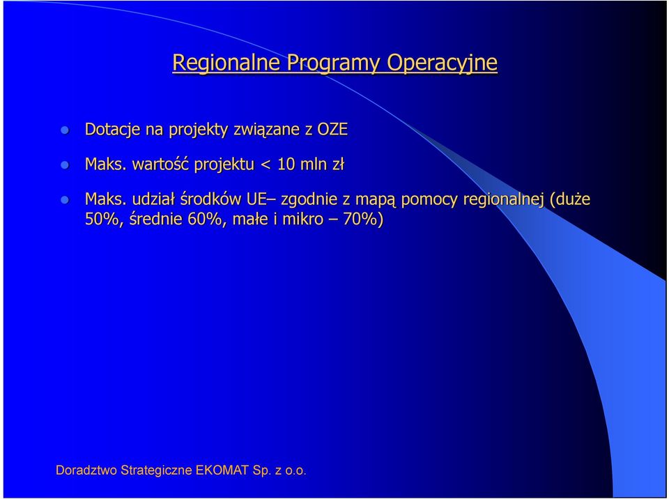 wartość projektu < 10 mln zł Maks.