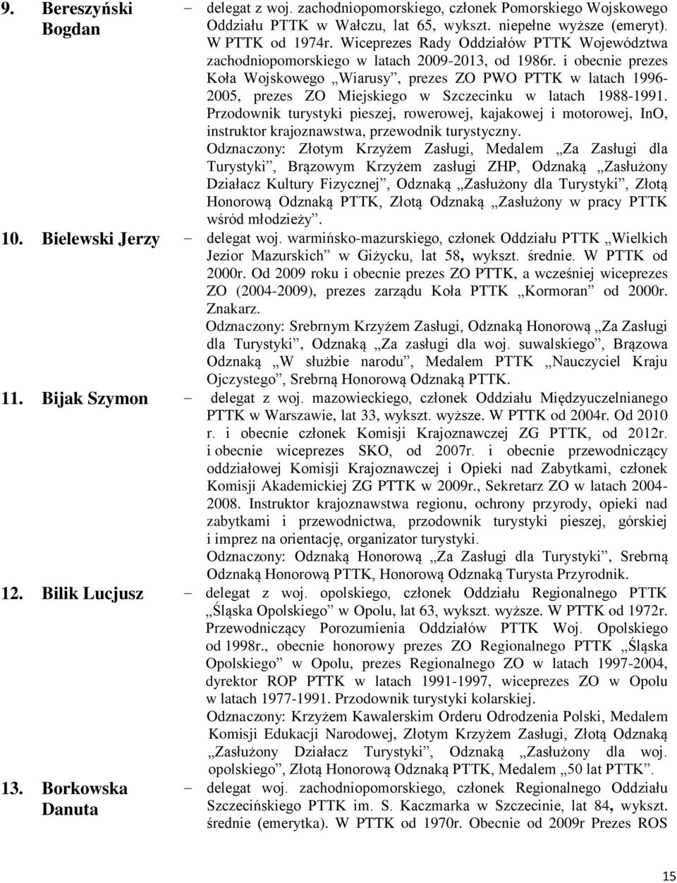 i obecnie prezes Koła Wojskowego Wiarusy, prezes ZO PWO PTTK w latach 1996-2005, prezes ZO Miejskiego w Szczecinku w latach 1988-1991.