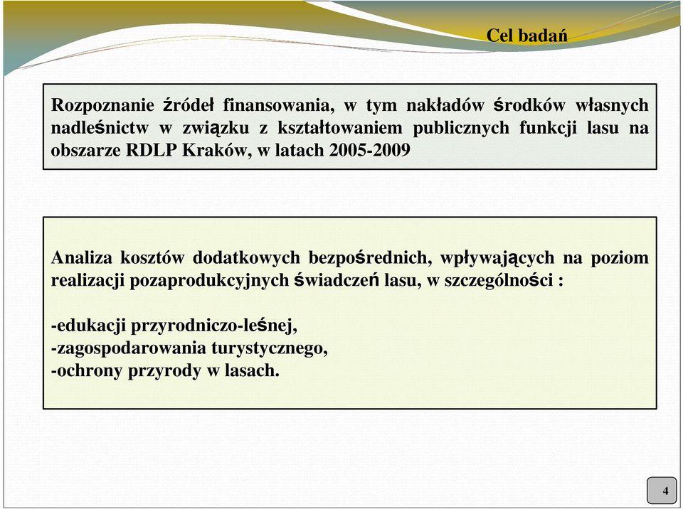 kosztów w dodatkowych bezpośrednich, wpływaj ywających na poziom realizacji pozaprodukcyjnych świadczeń lasu, w