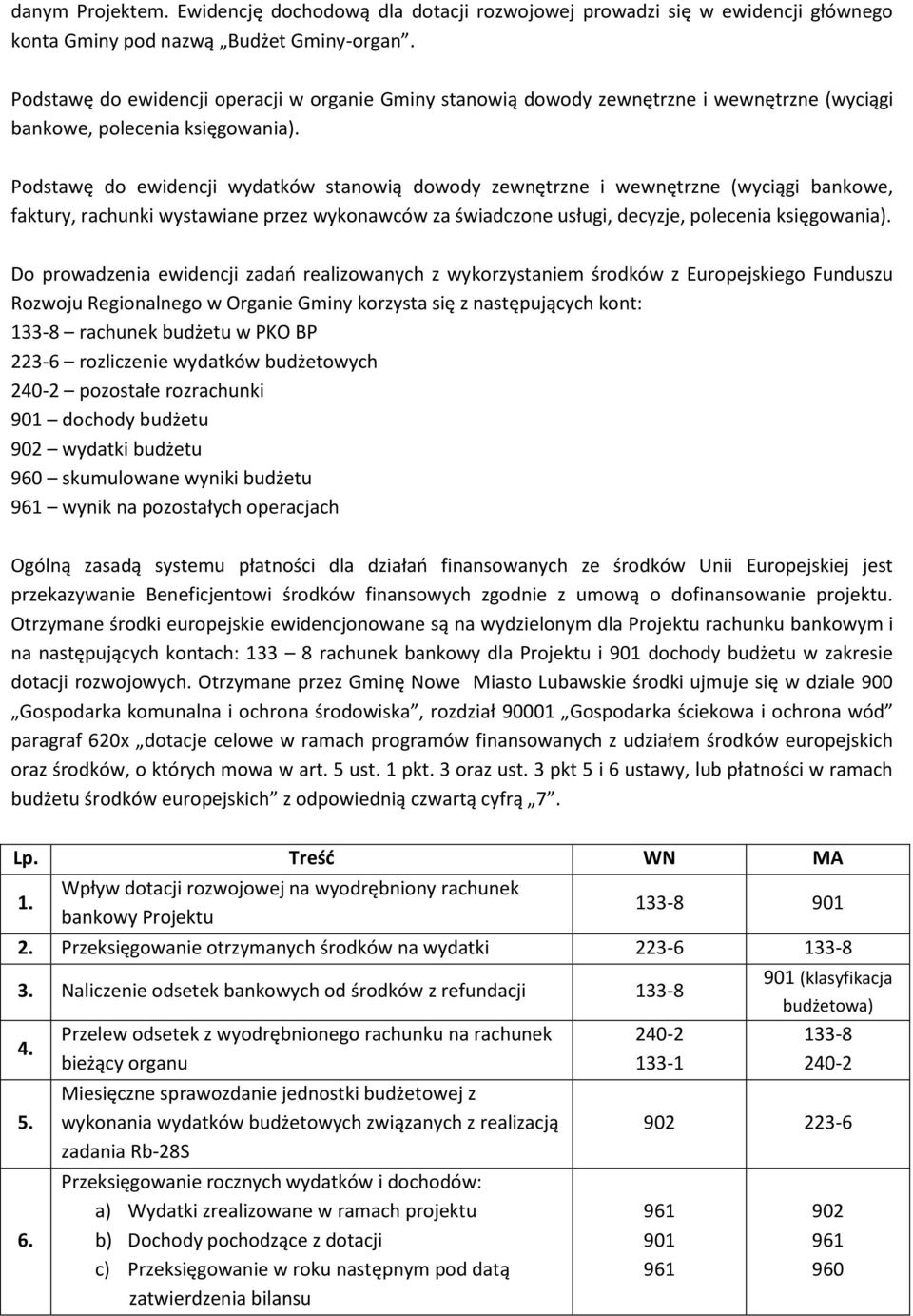 Podstawę do ewidencji wydatków stanowią dowody zewnętrzne i wewnętrzne (wyciągi bankowe, faktury, rachunki wystawiane przez wykonawców za świadczone usługi, decyzje, polecenia księgowania).