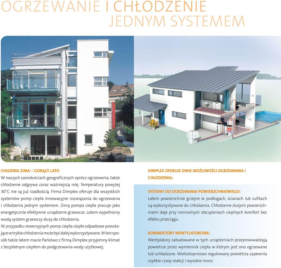 Zimą pompa ciepła pracuje jako energetycznie efektywne urządzenie grzewcze. Latem wypełniony wodą system grzewczy służy do chłodzenia.