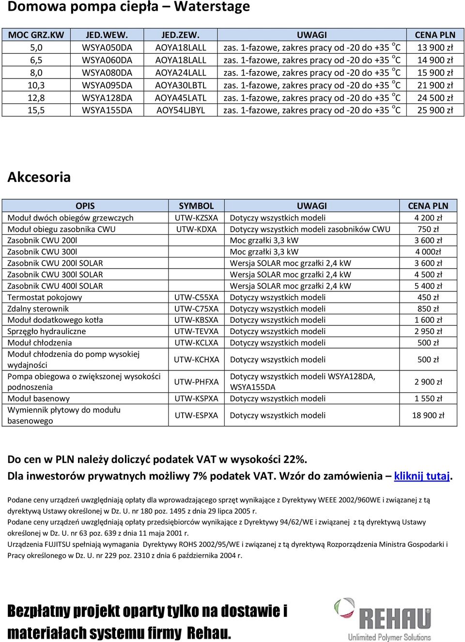 1-fazowe, zakres pracy od -20 do +35 o C 21900 zł 12,8 WSYA128DA AOYA45LATL zas. 1-fazowe, zakres pracy od -20 do +35 o C 24500 zł 15,5 WSYA155DA AOY54LJBYL zas.