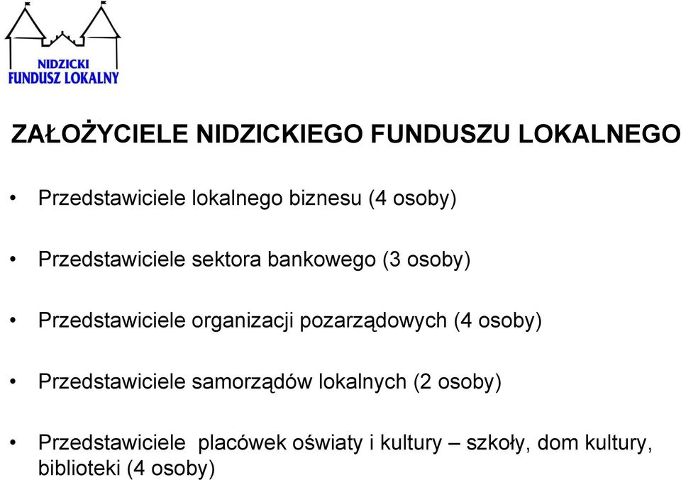 organizacji pozarządowych (4 osoby) Przedstawiciele samorządów lokalnych (2