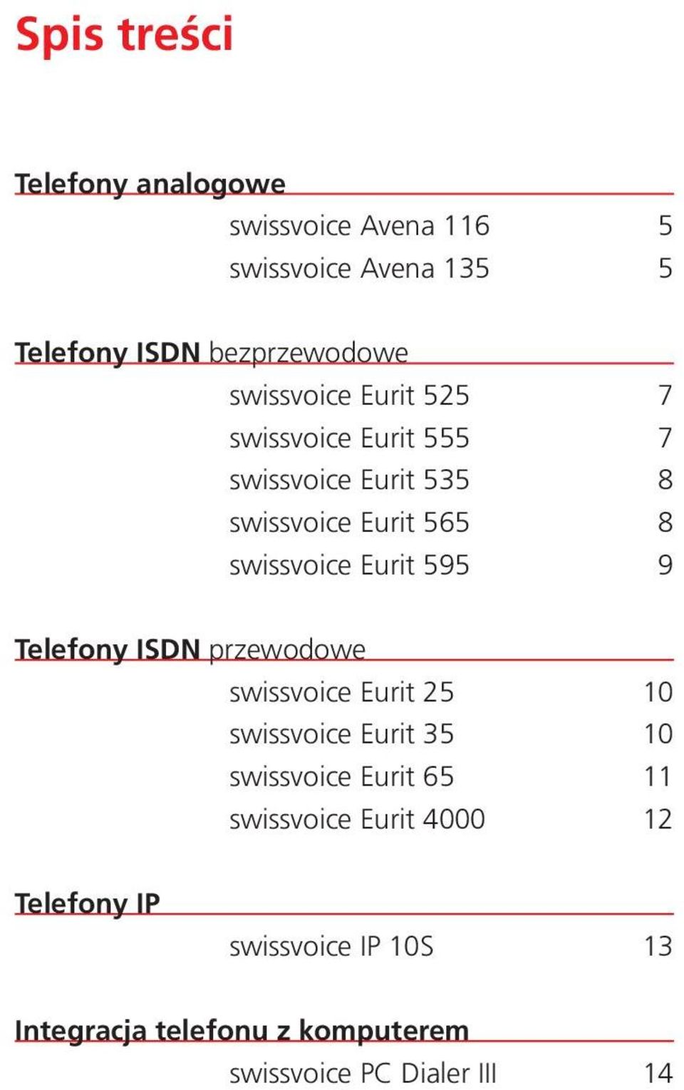 Eurit 595 9 Telefony ISDN przewodowe swissvoice Eurit 25 10 swissvoice Eurit 35 10 swissvoice Eurit 65 11