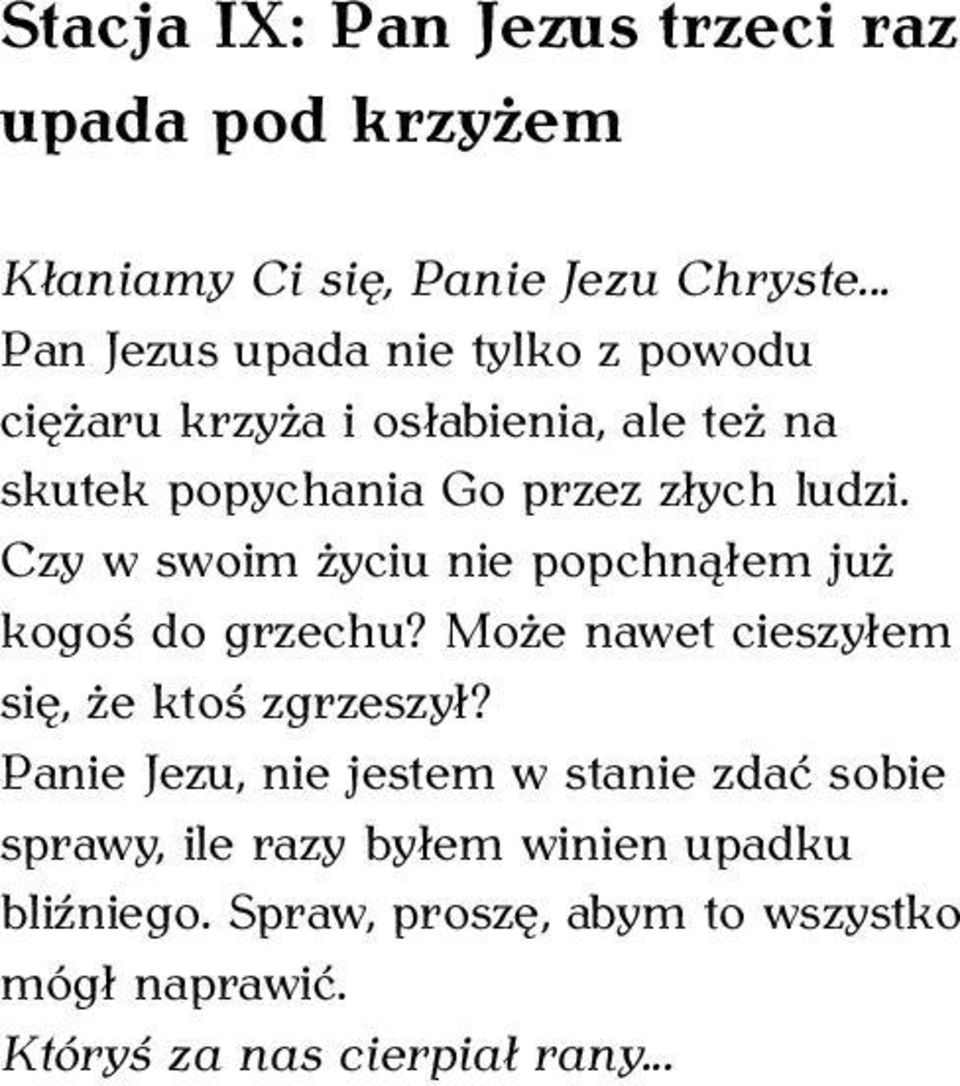 Czy w swoim życiu nie popchnąłem już kogoś do grzechu? Może nawet cieszyłem się, że ktoś zgrzeszył?