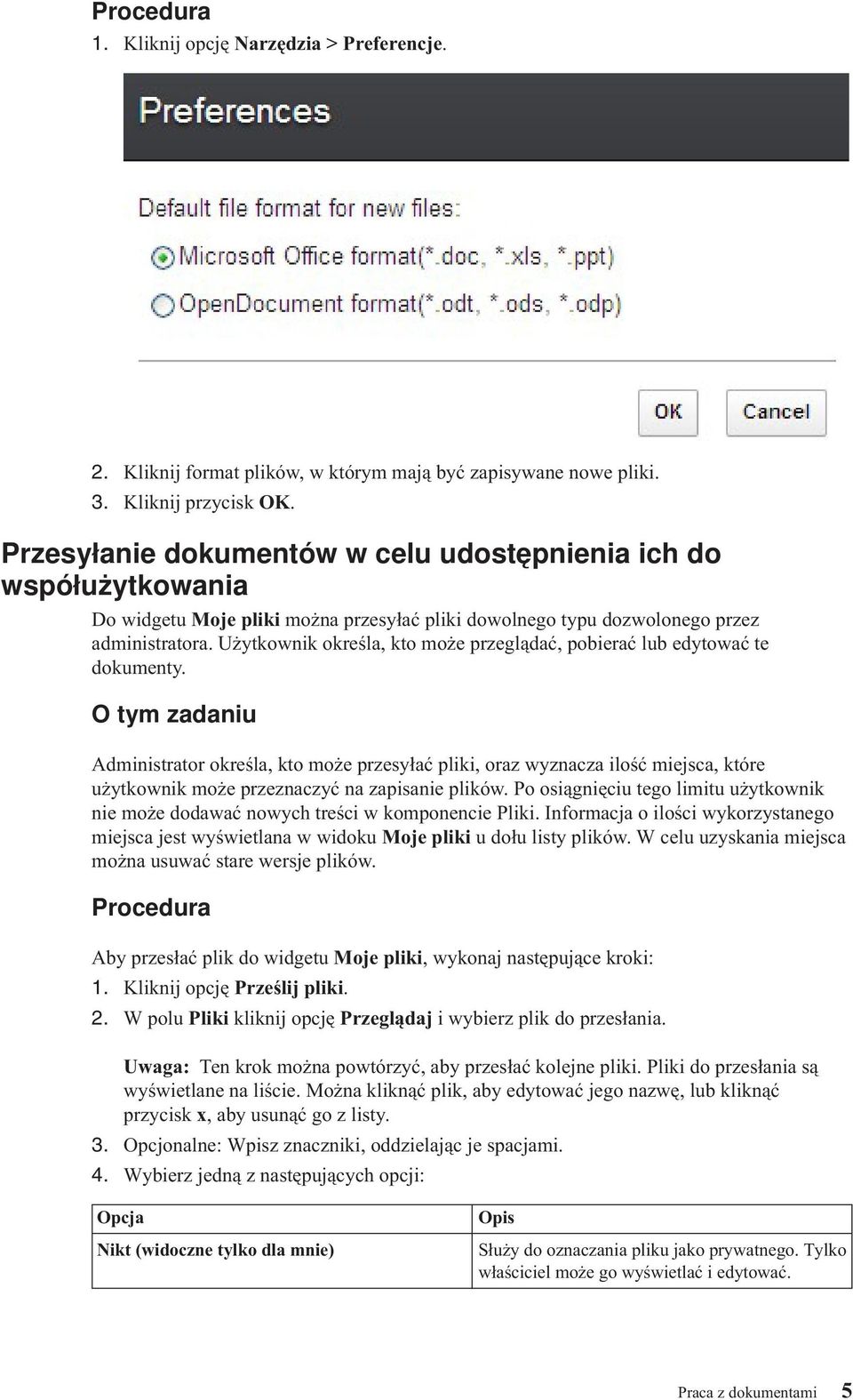 Użytkownik określa, kto może przeglądać, pobierać lub edytować te dokumenty.