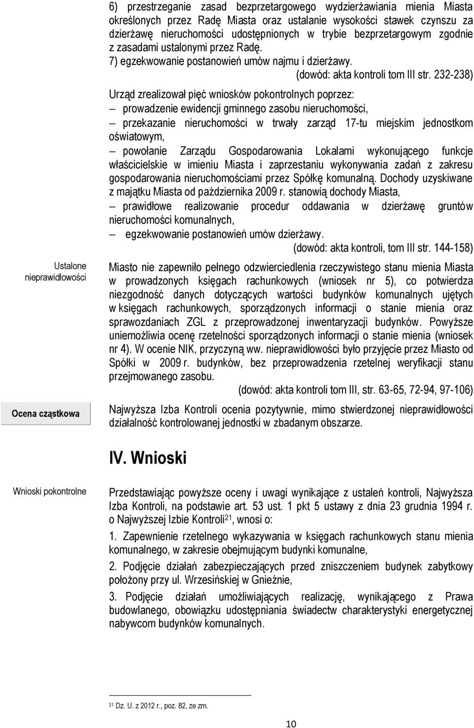 232-238) Urząd zrealizował pięć wniosków pokontrolnych poprzez: prowadzenie ewidencji gminnego zasobu nieruchomości, przekazanie nieruchomości w trwały zarząd 17-tu miejskim jednostkom oświatowym,