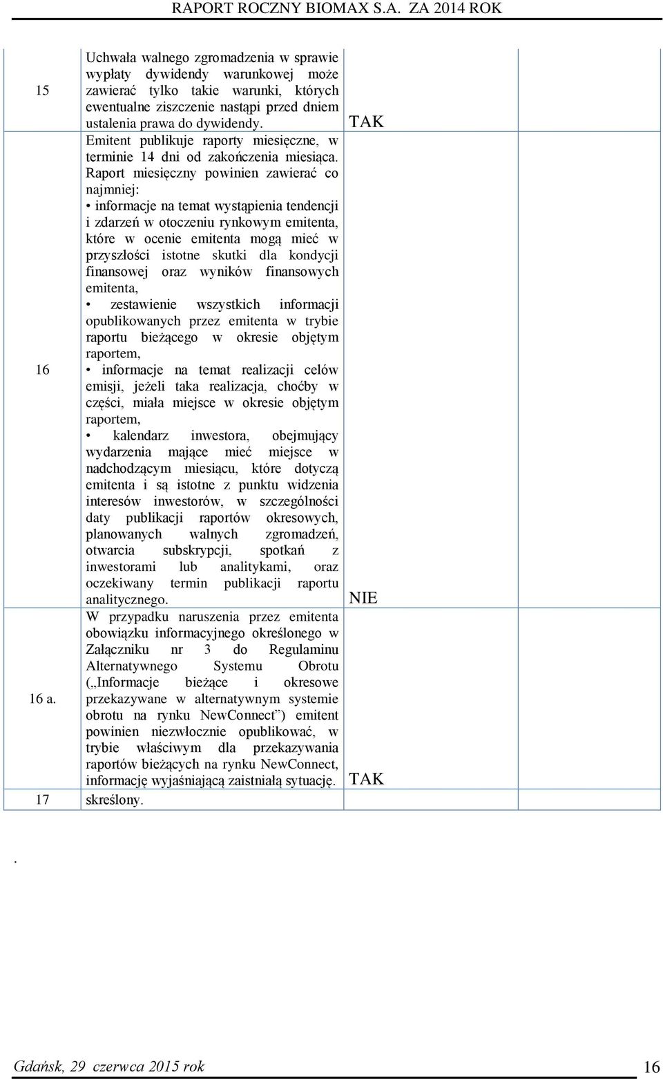 Raport miesięczny powinien zawierać co najmniej: informacje na temat wystąpienia tendencji i zdarzeń w otoczeniu rynkowym emitenta, które w ocenie emitenta mogą mieć w przyszłości istotne skutki dla