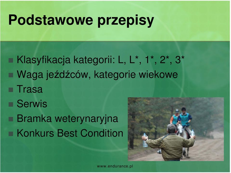 jeźdźców, kategorie wiekowe Trasa