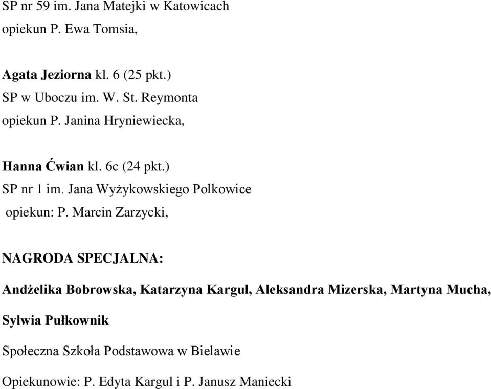 Jana Wyżykowskiego Polkowice opiekun: P.