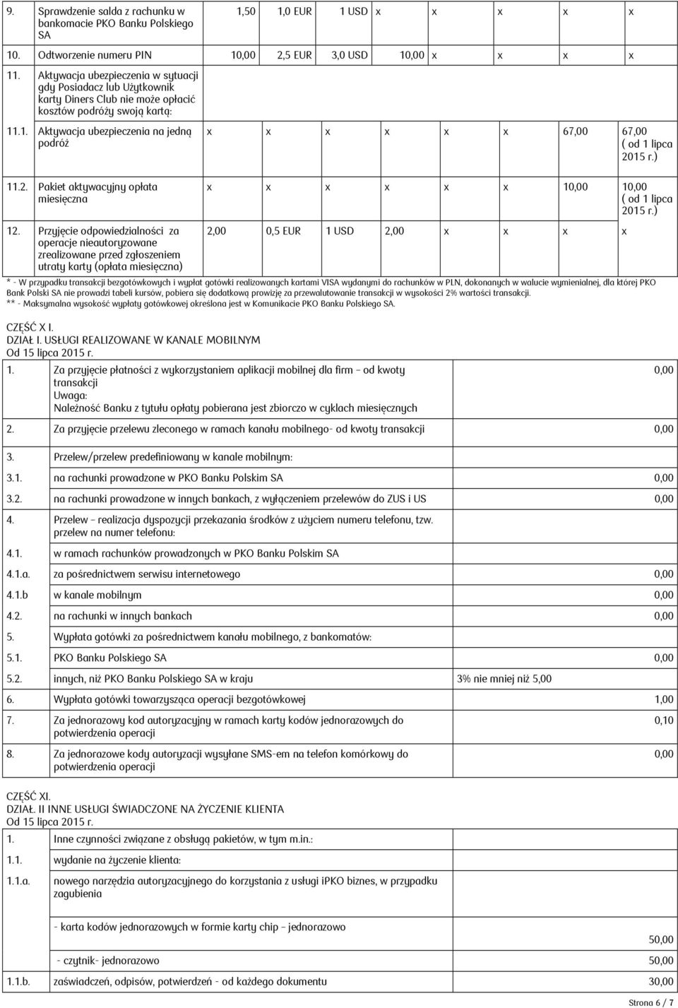 .1. Aktywacja ubezpieczenia na jedną podróż 67,00 67,00 ( od 1 lipca 2015 r.) 11.2. Pakiet aktywacyjny opłata miesięczna 12.