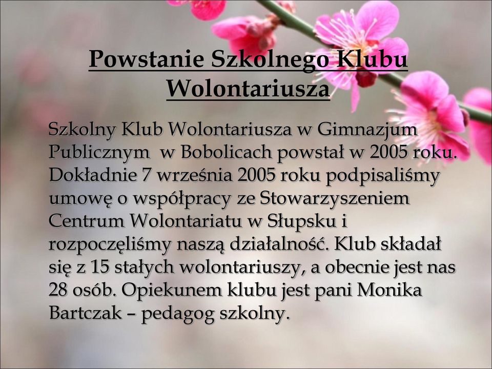 Dokładnie 7 września 2005 roku podpisaliśmy umowę o współpracy ze Stowarzyszeniem Centrum