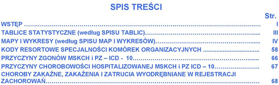 ... IV KODY RESORTOWE SPECJALNOŚCI KOMÓREK ORGANIZACYJNYCH.