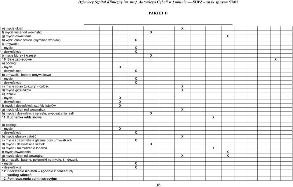 stołów g) mycie okien (od wewnątrz) h) mycie i dezynfekcja sprzęt, wyposażenia sali 11.