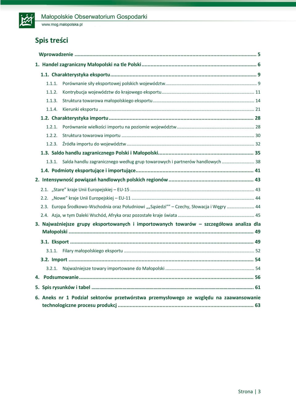 .. 28 1.2.2. Struktura towarowa importu... 30 1.2.3. Źródła importu do województw... 32 1.3. Saldo handlu zagranicznego Polski i Małopolski... 35 1.3.1. Salda handlu zagranicznego według grup towarowych i partnerów handlowych.