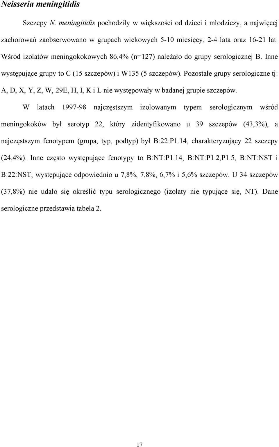 Pozostałe grupy serologiczne tj: A, D, X, Y, Z, W, 29E, H, I, K i L nie występowały w badanej grupie szczepów.