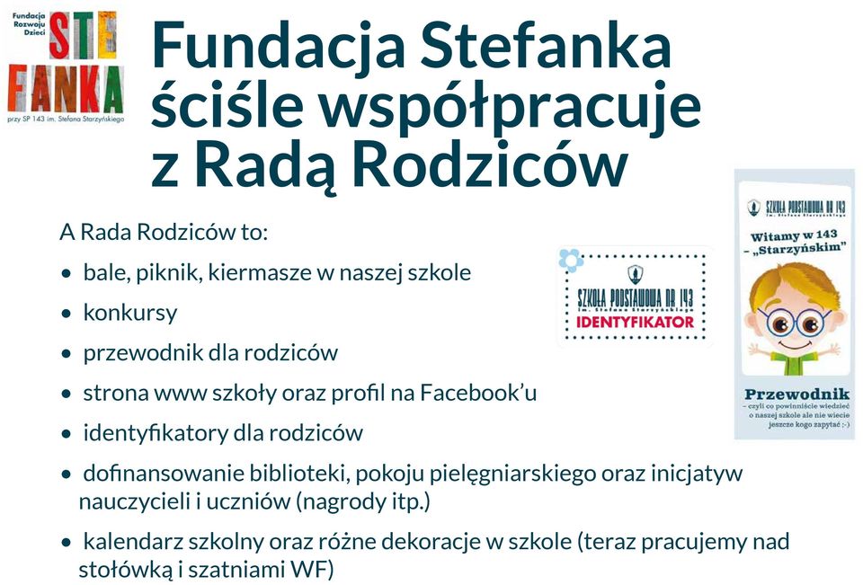 identyfikatory dla rodziców dofinansowanie biblioteki, pokoju pielęgniarskiego oraz inicjatyw